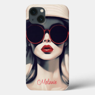 Mooie Parijse vrouw in zonnebril en pet Case-Mate iPhone Case
