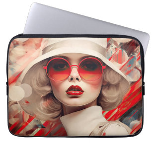 Mooie Parijse vrouw in zonnebril en pet Laptop Sleeve