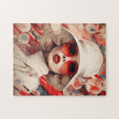 Mooie Parijse vrouw in zonnebril en pet Legpuzzel (Horizontaal)