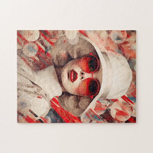 Mooie Parijse vrouw in zonnebril en pet Legpuzzel (Horizontaal)