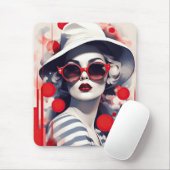 Mooie Parijse vrouw in zonnebril en pet Muismat (Met muis)