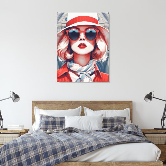 Mooie Parijse Vrouw met Franse kleuren Canvas Afdruk (Insitu (Slaapkamer))