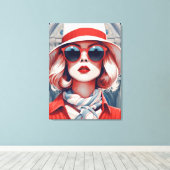 Mooie Parijse Vrouw met Franse kleuren Canvas Afdruk (Insitu (Houten vloer))