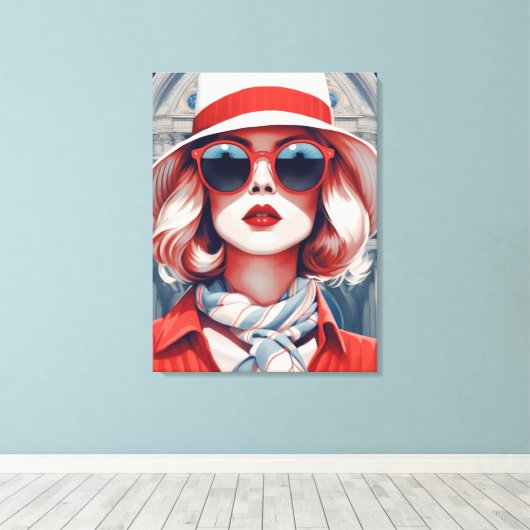 Mooie Parijse Vrouw met Franse kleuren Canvas Afdruk (Insitu (Houten vloer))