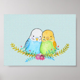Mooie Parkiet Grasparkieten Huisdieren Vogels Bloe Poster