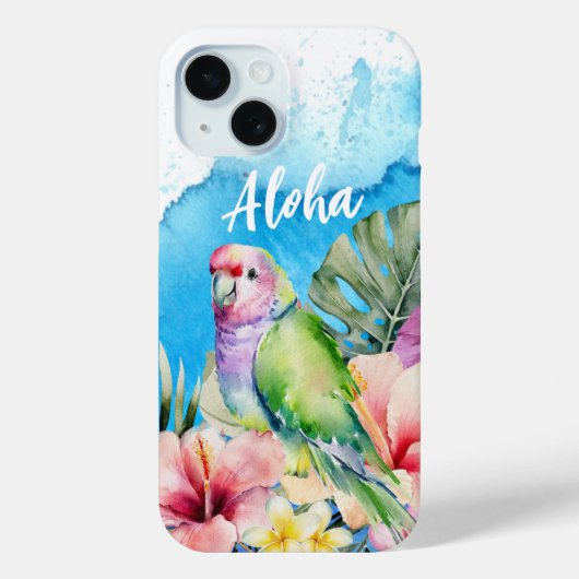 Mooie Parrot Tropical Floral Waterverf Aloha Case-Mate iPhone Case (Achterkant)