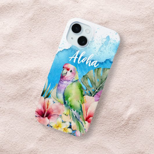 Mooie Parrot Tropical Floral Waterverf Aloha Case-Mate iPhone Case