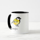 Mooie Parus Major Gele Vogel & Aangepaste Naam Mok (Voorkant links)
