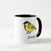 Mooie Parus Major Gele Vogel & Aangepaste Naam Mok (Voorkant rechts)