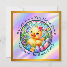 Mooie Pasen Kuiken, Bloemen, en Kleurrijke Eieren Kaart