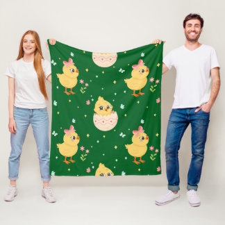 Mooie Pasen Kuiken met Roze Strik Naadloos Patroon Fleece Deken