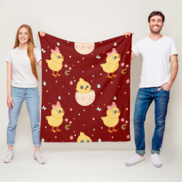 Mooie Pasen Kuiken met Roze Strik Naadloos Patroon Fleece Deken