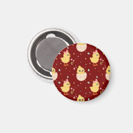 Mooie Pasen Kuiken met Roze Strik Naadloos Patroon Magneet