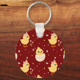 Mooie Pasen Kuiken met Roze Strik Naadloos Patroon Sleutelhanger