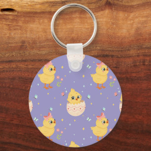 Mooie Pasen Kuiken met Roze Strik Naadloos Patroon Sleutelhanger