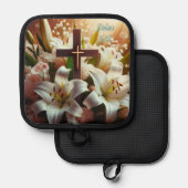 Mooie Pasen lelie kruis Pannenlap (Voorkant / Achterkant)