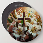 Mooie Pasen lelie kruis Ronde Button 6,0 Cm (Voorkant /achterkant)