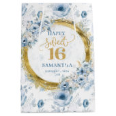 Mooie Pastel Blauw Sweet 16 Gouden Glitter Tassen Medium Cadeauzakje (Voorkant)