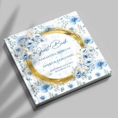 Mooie Pastel Blauwe Bloemen Gouden Glitter Huwelij Gastenboek