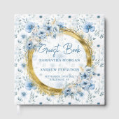 Mooie Pastel Blauwe Bloemen Gouden Glitter Huwelij Gastenboek (Voorkant)