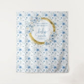 Mooie Pastel Blauwe Gouden Baby Shower Tapijt Wandkleed (Voorkant)