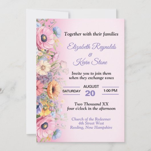 Mooie Pastel Bloemen Bruiloft Kaart (Voorkant)