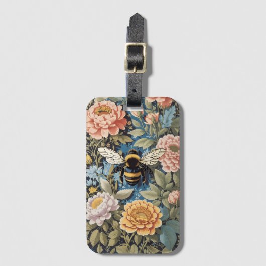 Mooie Pastel Bloemen en Bumblebee Bagagelabel (Voorkant (verticaal))
