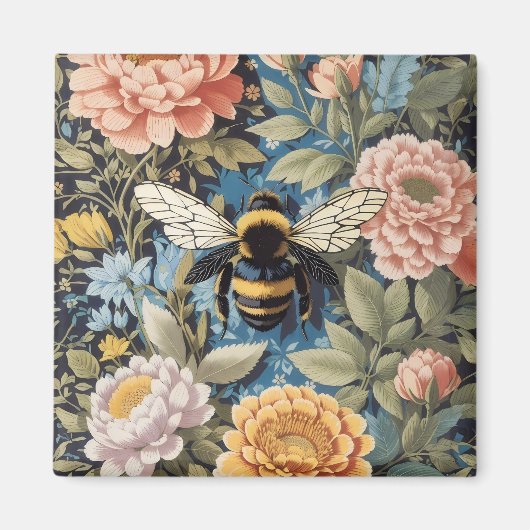 Mooie Pastel Bloemen en Bumblebee Magneet (Voorkant)