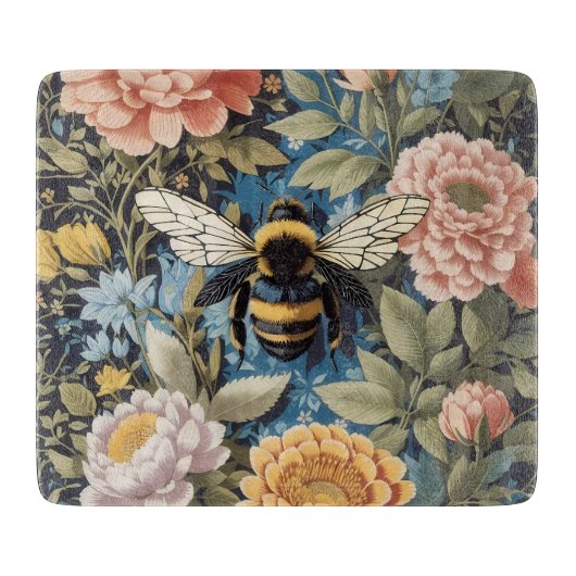 Mooie Pastel Bloemen en Bumblebee Snijplank (Voorkant)