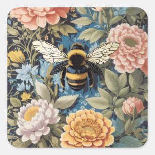 Mooie Pastel Bloemen en Bumblebee Vierkante Sticker