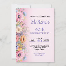 Mooie Pastel Bloemen Verjaardagsfeest Uitnodiging