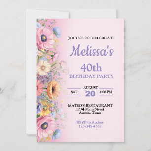 Mooie Pastel Bloemen Verjaardagsfeest Uitnodiging
