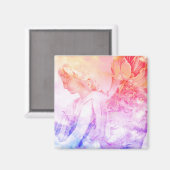 Mooie Pastel Bloemenengel Guardian magneet (Voorkant / Achterkant)