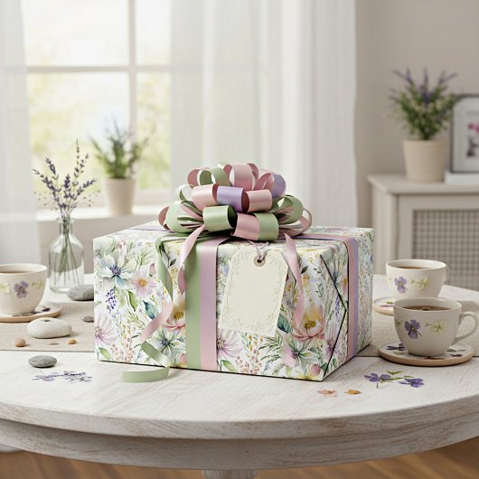 Mooie pastel bloemenprint cadeaupapier