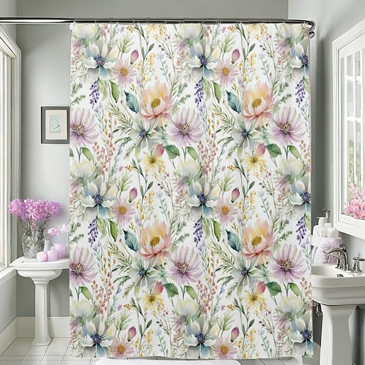 Mooie pastel bloemenprint douchegordijn