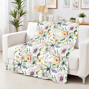 Mooie pastel bloemenprint fleece deken