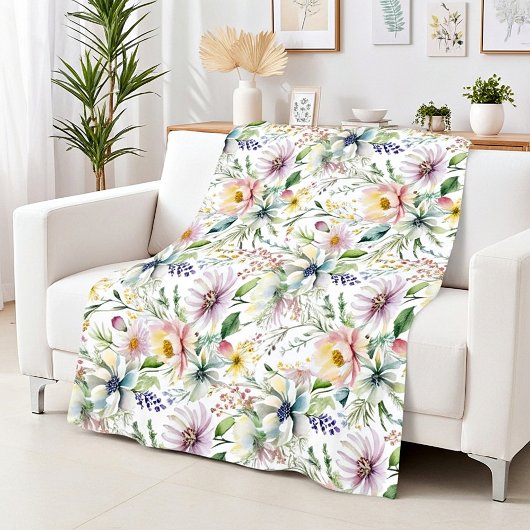 Mooie pastel bloemenprint fleece deken