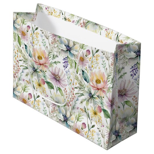 Mooie pastel bloemenprint groot cadeauzakje (Voorkant Gekanteld)