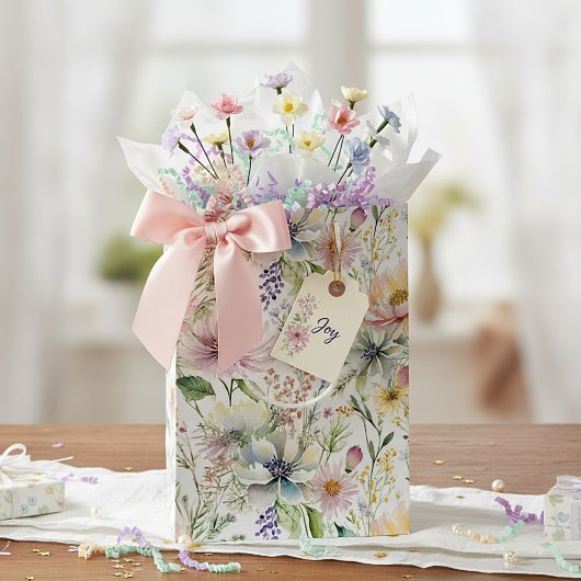 Mooie pastel bloemenprint medium cadeauzakje