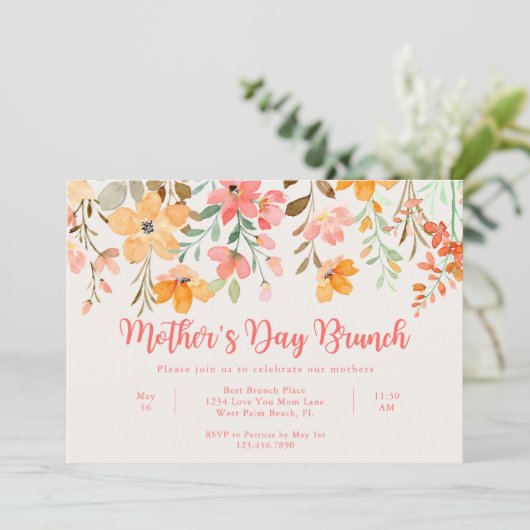 Mooie pastel bloemenscript Moederdag brunch Kaart (Staand voorkant)