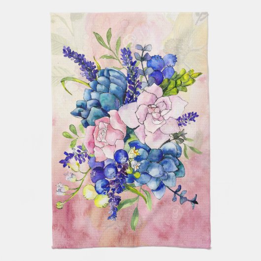 Mooie pastel bloemstuk indeling keukenhanddoek (Verticaal)