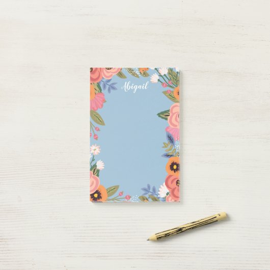 Mooie Pastel Boho Flowers - Aangepaste naam Post-it® Notes (Op bureau)