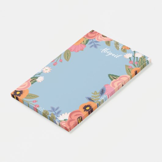 Mooie Pastel Boho Flowers - Aangepaste naam Post-it® Notes (Schuin)