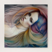 Mooie Pastel-dame met lange doorstromende haartrip Legpuzzel (Horizontaal)