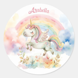 Mooie Pastel Eenhoorn en Regenboog Ronde Sticker