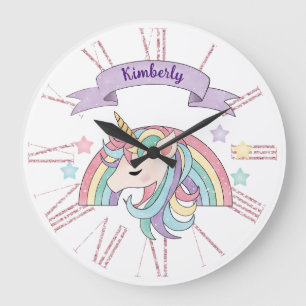 Mooie Pastel Eenhoorn & Fonkelende Regenboog Aange Grote Klok