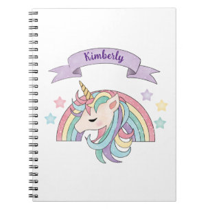 Mooie Pastel Eenhoorn & Fonkelende Regenboog Aange Notitieboek