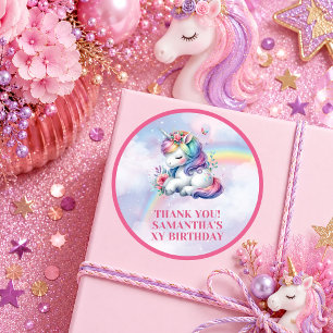 Mooie Pastel Eenhoorn Magische Dag Meisje Verjaard Ronde Sticker