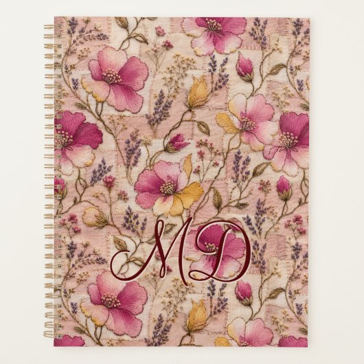 Mooie Pastel Geborduurd Bloemmotief Planner (Voorkant)