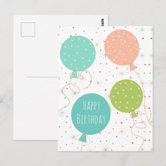 Mooie pastel gekleurde ballonnen Gefeliciteerd met Briefkaart (Voorkant / Achterkant)